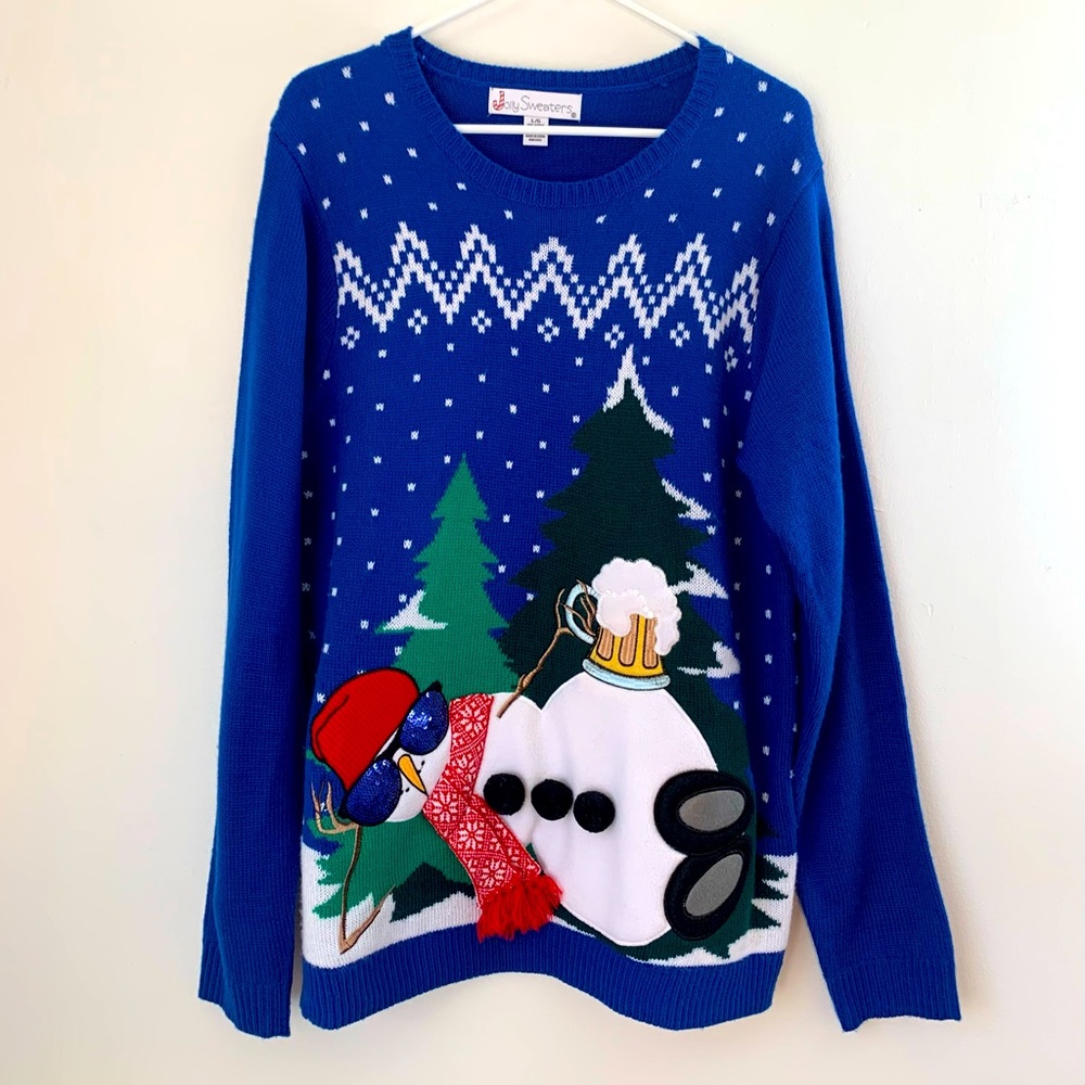 Christmas Sweater Men’s Large Snowman Beer